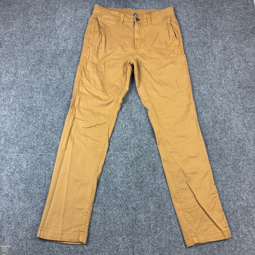 George Mens Slim‎ Fit Chino Pants Mustard Tan Brown 28x30 Flat Front Trousers
